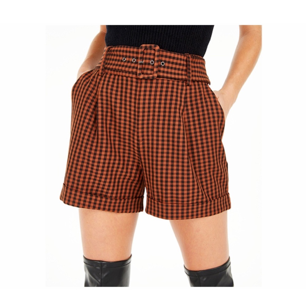 Bar III Becca Tilley X gingham belted short